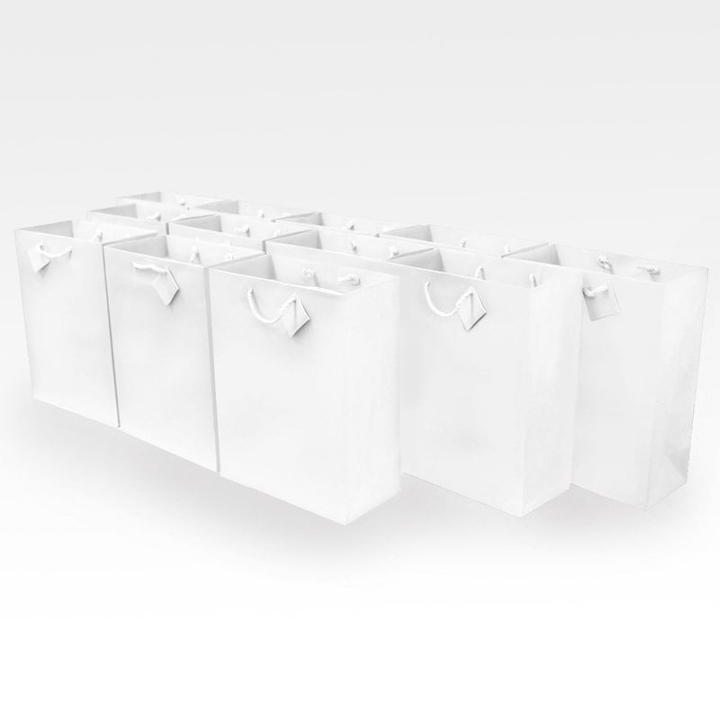 OccasionALL White Gift Bags Holiday Gift Bags with Handles for Wrapping Birthdays Weddings Baby Showers Party Favors Events Bulk 10x5x13 12 Pack